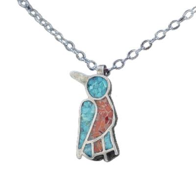 Navajo Turquoise and Coral Bird Necklace