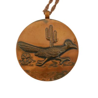 Vintage Solid Copper Roadrunner Medallion Necklace