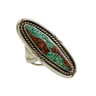 Large Turquoise and Coral Ring