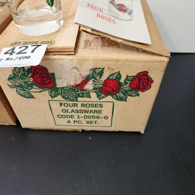2 Boxes Vintage  Four Roses Whiskey Hi Ball Glasses  8 total