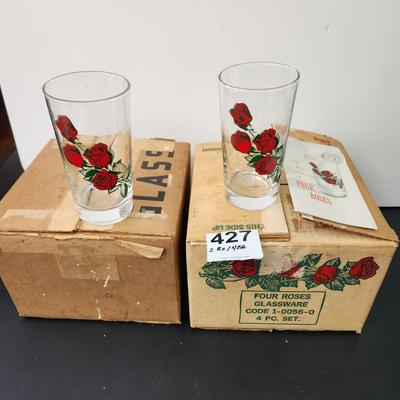 2 Boxes Vintage  Four Roses Whiskey Hi Ball Glasses  8 total