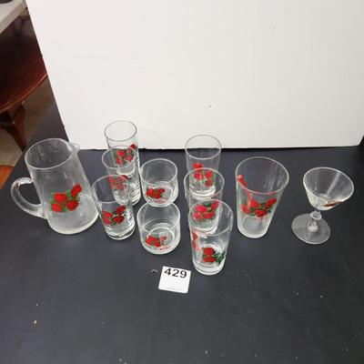 11 pieces lot of Four Roses Whiskey Promo Glasses Pitcher