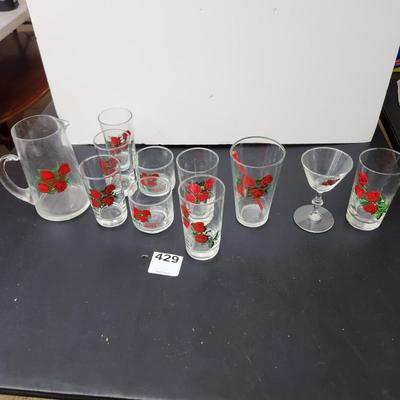 11 pieces lot of Four Roses Whiskey Promo Glasses Pitcher