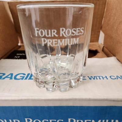 3 Cases 4 pack Four Roses Premium Whiskey Diamond Facet Glasses Low Balls