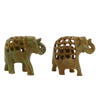 Hand-Carved Indian Stone Elephants