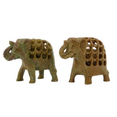 Hand-Carved Indian Stone Elephants
