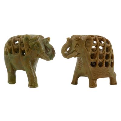 Hand-Carved Indian Stone Elephants