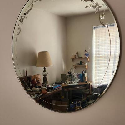 Vintage Etched Round Wall Mirror 24" Diameter