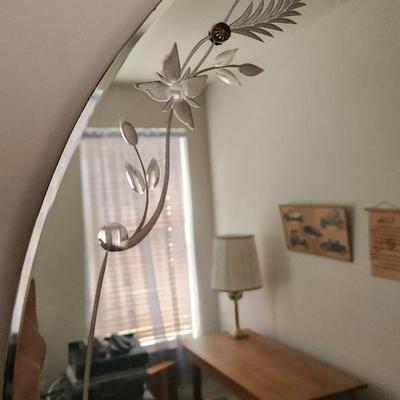 Vintage Etched Round Wall Mirror 24" Diameter