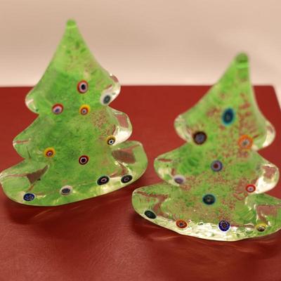 Pair of Glass Murano Christmas Trees