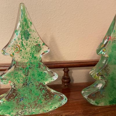 Pair of Glass Murano Christmas Trees