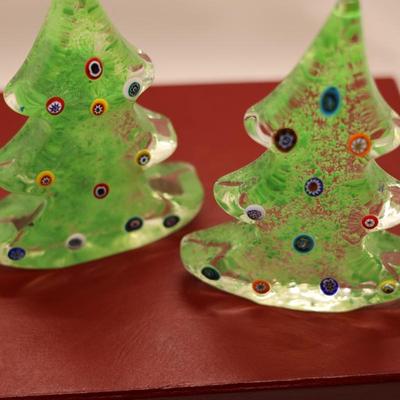 Pair of Glass Murano Christmas Trees