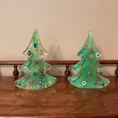 Pair of Glass Murano Christmas Trees