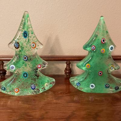 Pair of Glass Murano Christmas Trees