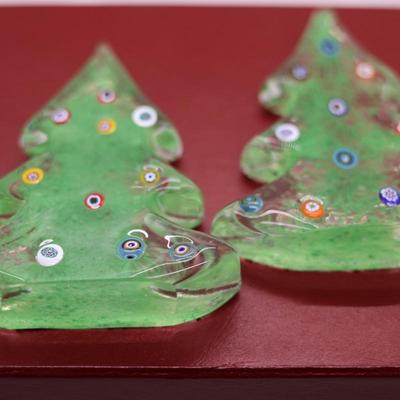 Pair of Glass Murano Christmas Trees