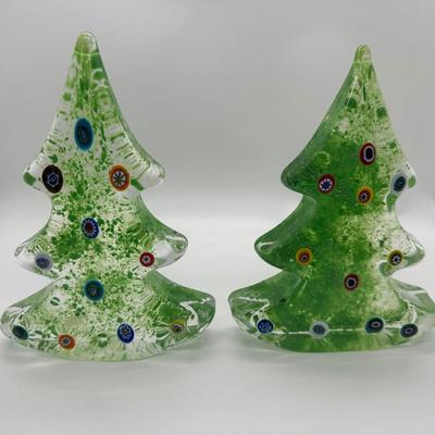 Pair of Glass Murano Christmas Trees