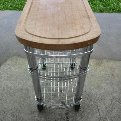 Carving Station Metal Rolling Cart with Wood Top