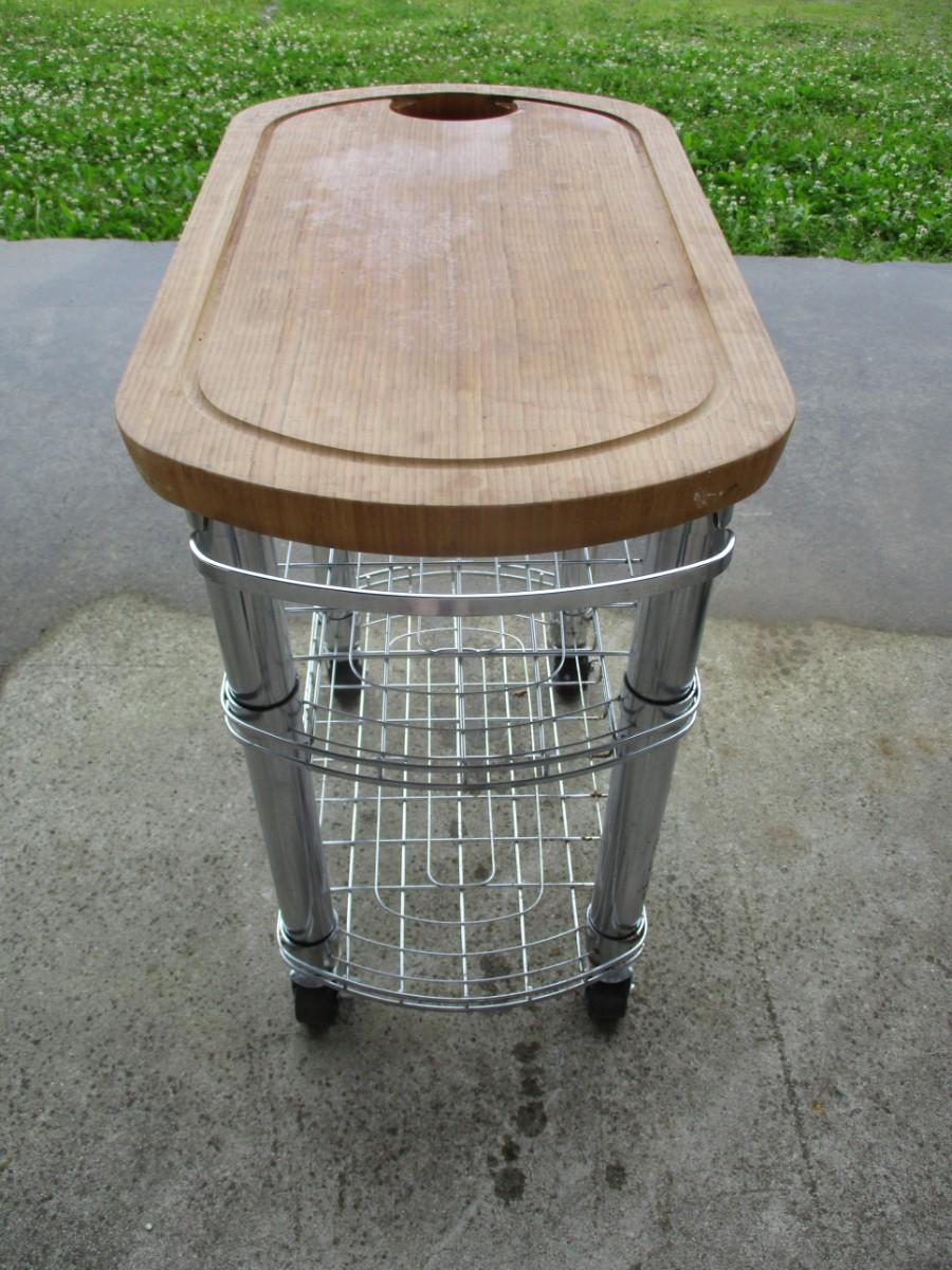 Carving Station Metal Rolling Cart with Wood Top