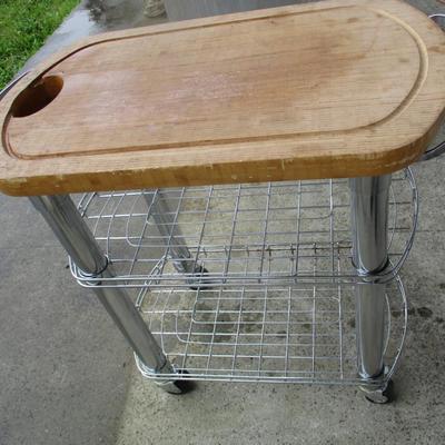 Carving Station Metal Rolling Cart with Wood Top