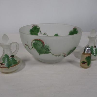 Hand Painted Frosted Bowl & Cruets