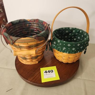 2 Longaberger Baskets w handles w Liners 1 w Protector 2002