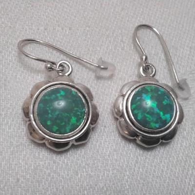 Vintage Green Opal 925 Earrings