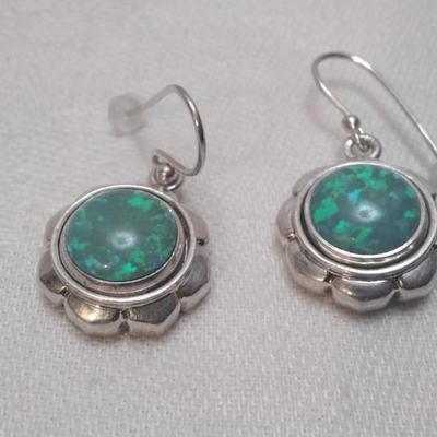 Vintage Green Opal 925 Earrings