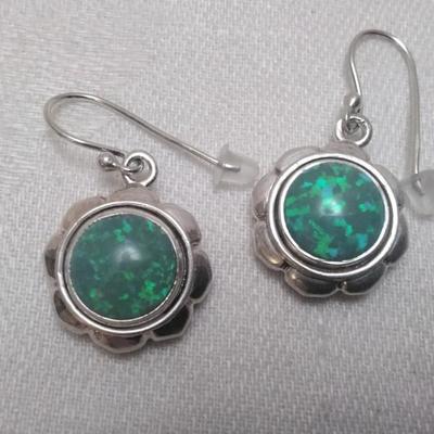 Vintage Green Opal 925 Earrings