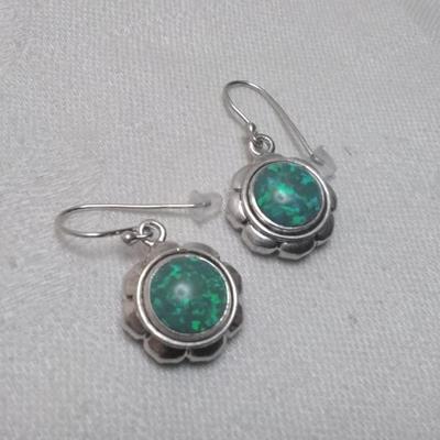 Vintage Green Opal 925 Earrings