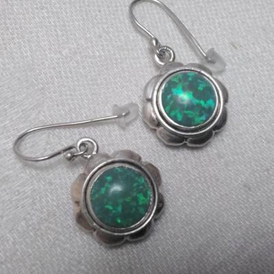 Vintage Green Opal 925 Earrings