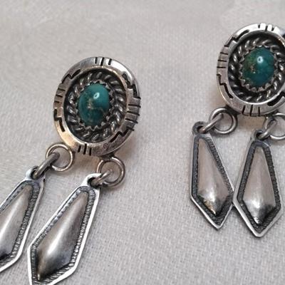 Navajo Hallmarked Hand Stamped Turquoise 925 Earrings