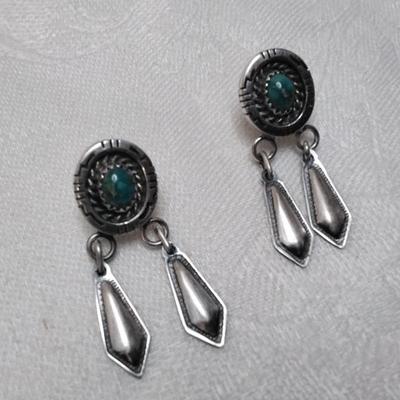 Navajo Hallmarked Hand Stamped Turquoise 925 Earrings