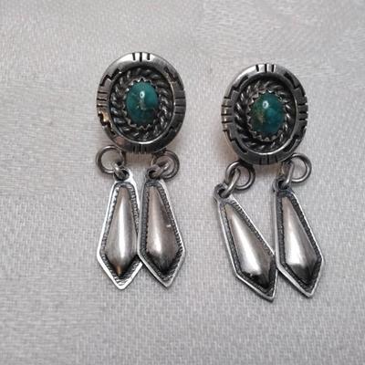 Navajo Hallmarked Hand Stamped Turquoise 925 Earrings