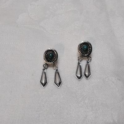 Navajo Hallmarked Hand Stamped Turquoise 925 Earrings