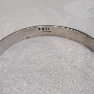 Vintage Navajo Hand Stamped Handmade Signed TAHE 2;5" 925 Bracelet