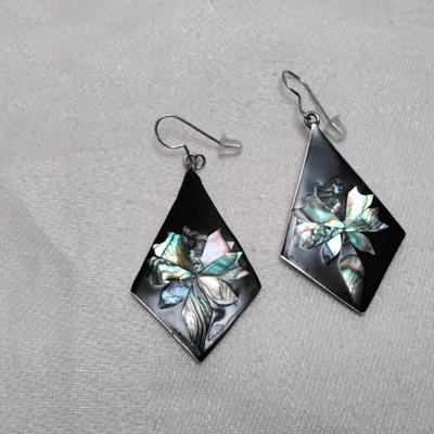 Vintage Onyx and Abalone Mexico 925 Earrings