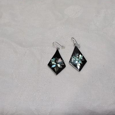 Vintage Onyx and Abalone Mexico 925 Earrings