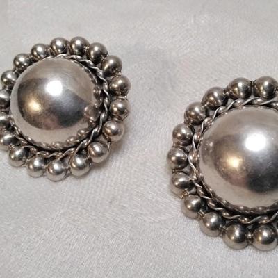 Vintage Taxco Silver Large Button Post Earrings