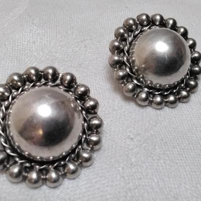 Vintage Taxco Silver Large Button Post Earrings