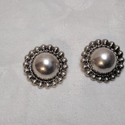 Vintage Taxco Silver Large Button Post Earrings