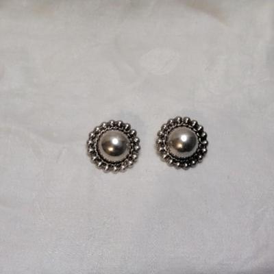 Vintage Taxco Silver Large Button Post Earrings