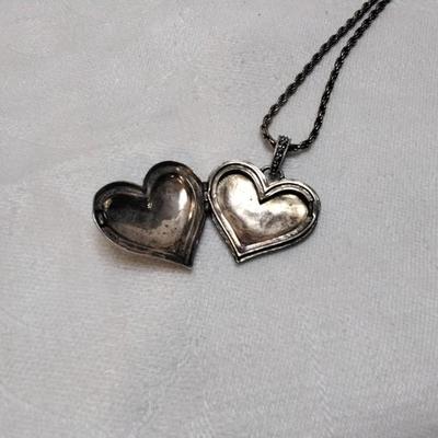 Hallmarked JJ Marcasite Heart Locket Italian 18" Italian 925 Necklace