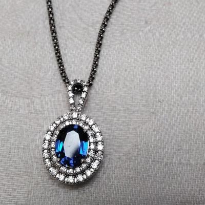 Vintage Sapphire Cz 16" Italian Necklace