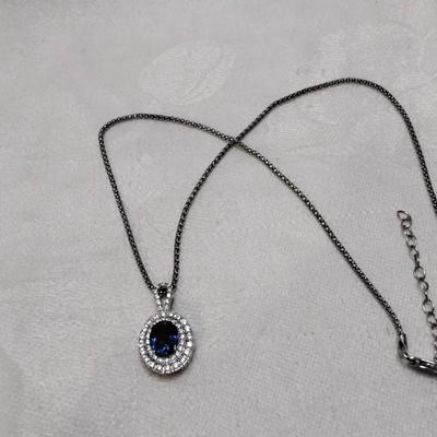 Vintage Sapphire Cz 16" Italian Necklace