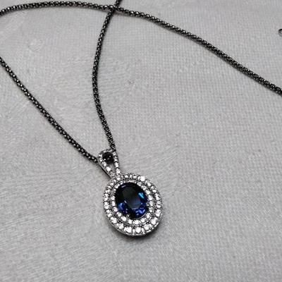 Vintage Sapphire Cz 16" Italian Necklace
