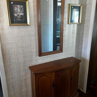 ENTRY TABLE AND MIRROR,  BROYHILL VELVET CHAIRS LOT