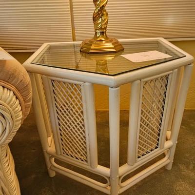 White wicker end table (larger)