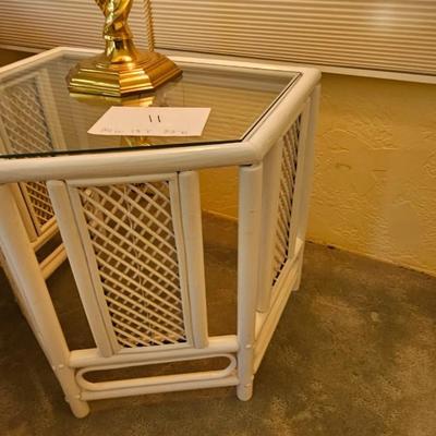 White wicker end table (larger)