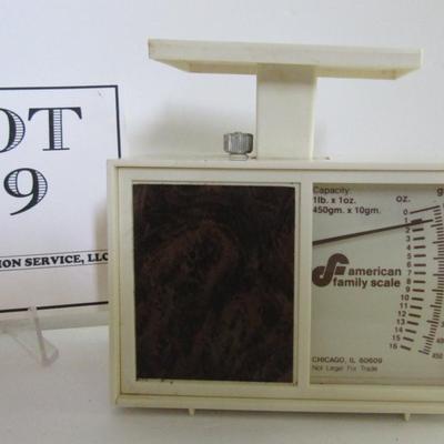 Metal Recipe Box and Plastic Kitchen Scale