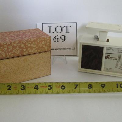 Metal Recipe Box and Plastic Kitchen Scale